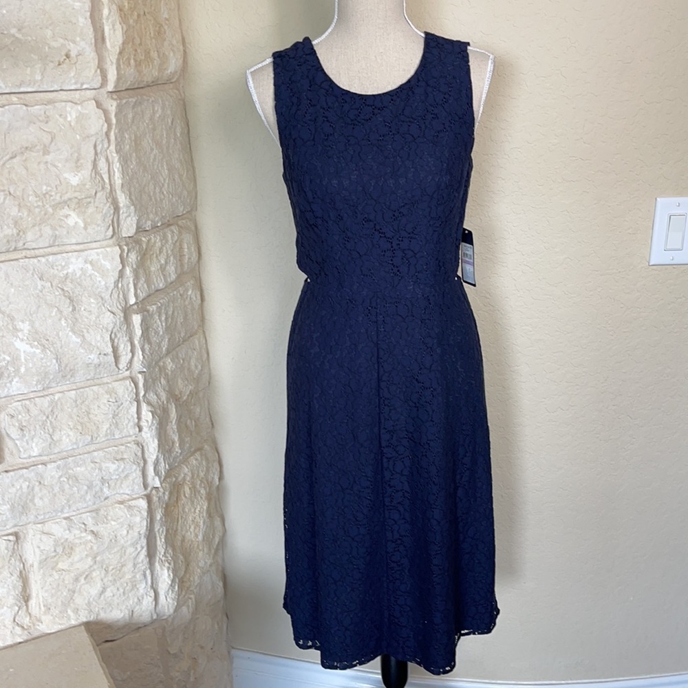 NWT  RACHEL Rachel Roy Navy Elana Lace Dress Cut out Side  Dress - Picture 4 of 14